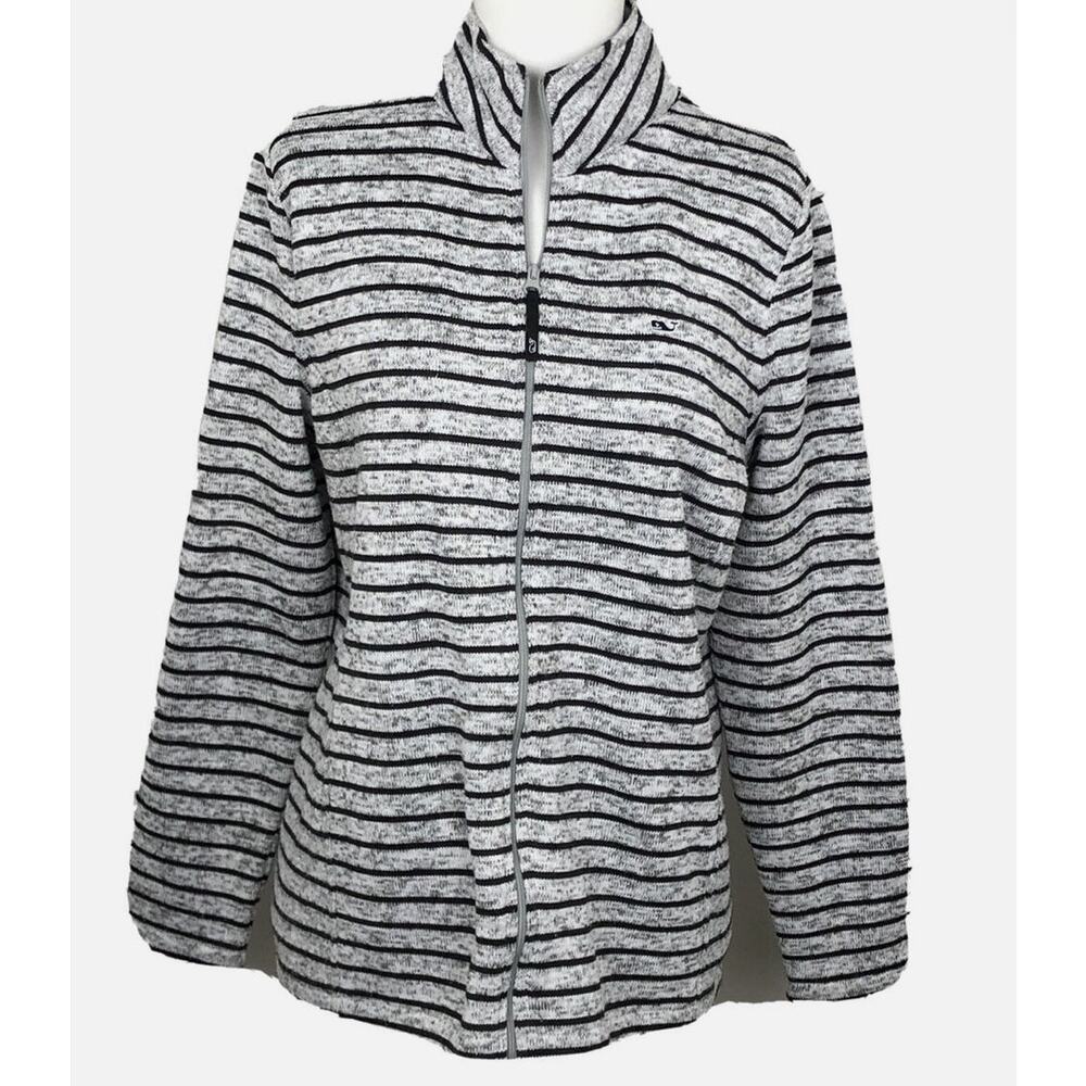 Vineyard Vines Gray Black Stripe - Small - Full Zip Sweater Jacket -‎ EUC